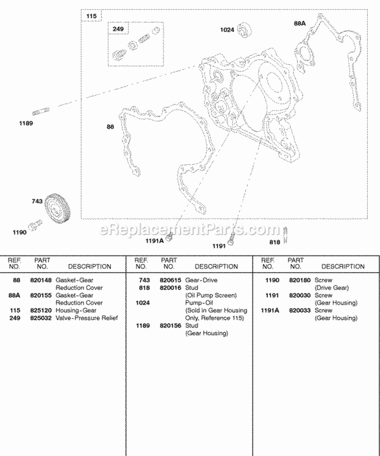 Gear Housing Diagram and Parts List for 584447-0205-E2  Briggs and Stratton Engine